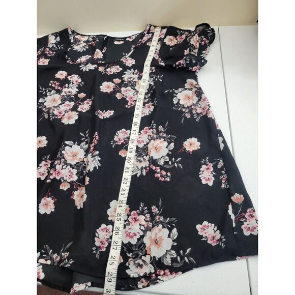 Torrid Black Floral Print Georgette Scoop Neck Flutter Sleeve Top Size XXL - Picture 5 of 10